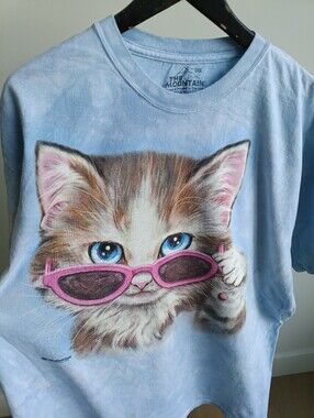 2017 The Mountain Kitten Cat Sunglasses Graphic Tee Light Blue Tie Dye 2XL